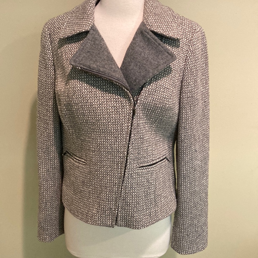 Talbots Zip Front Metallic Thread Jacket with Wool Accent Collar Size 6